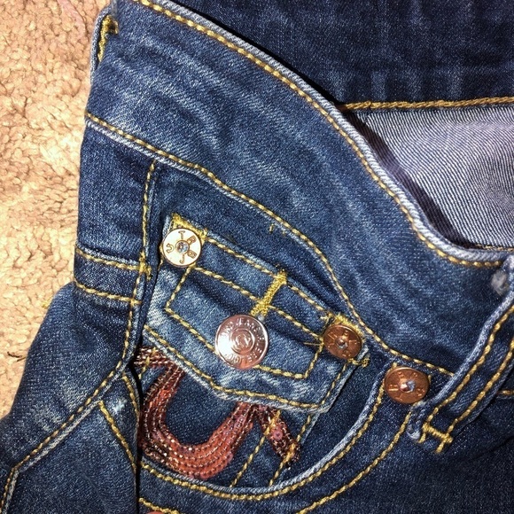 True Religion Women’s “Julie” Dark Wash Gold Sequin Jeans Size 27 - Picture 4 of 13